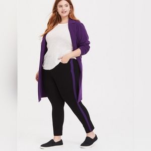 Premium Ponte Pull-On Sky High Trouser - Black with Purple Stripe (C1)